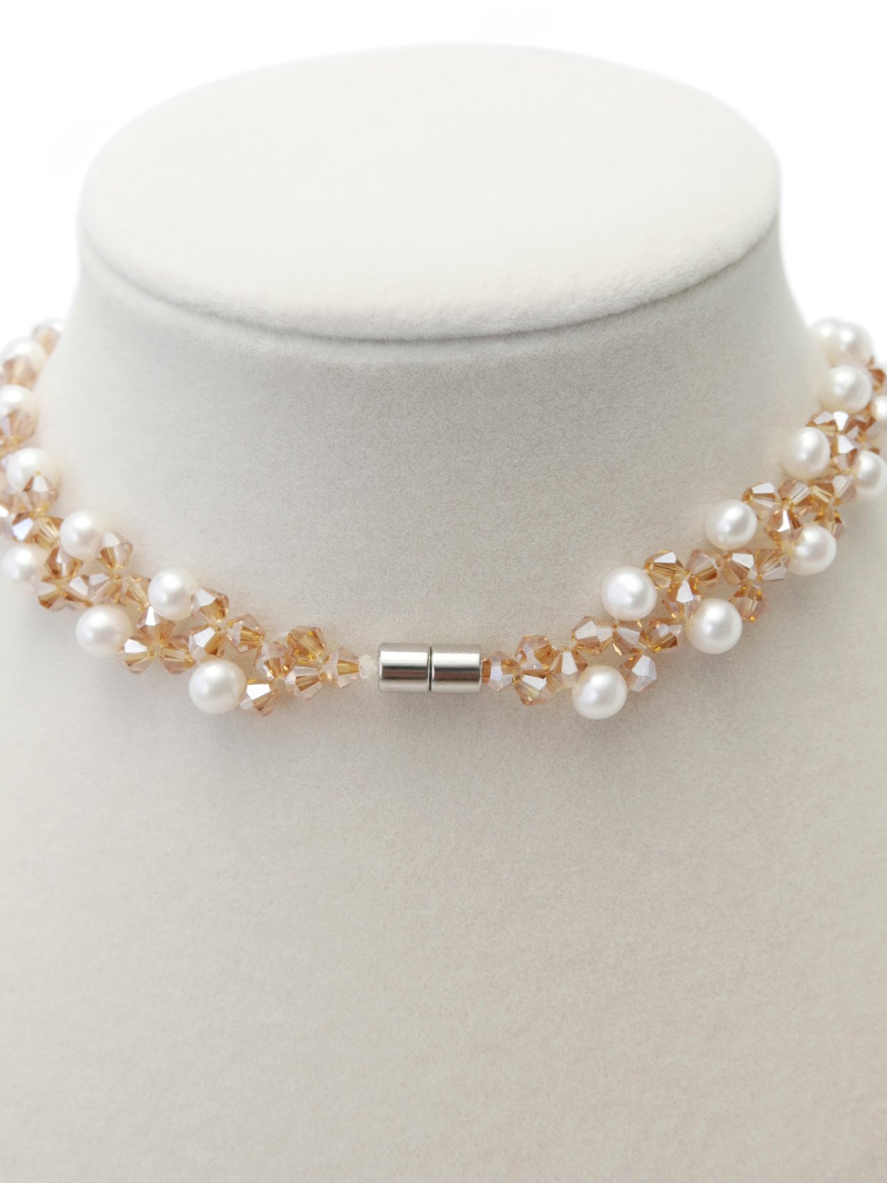 5mm Flat Pearl , Yellow Crystal 925 Strong magnet Clasp