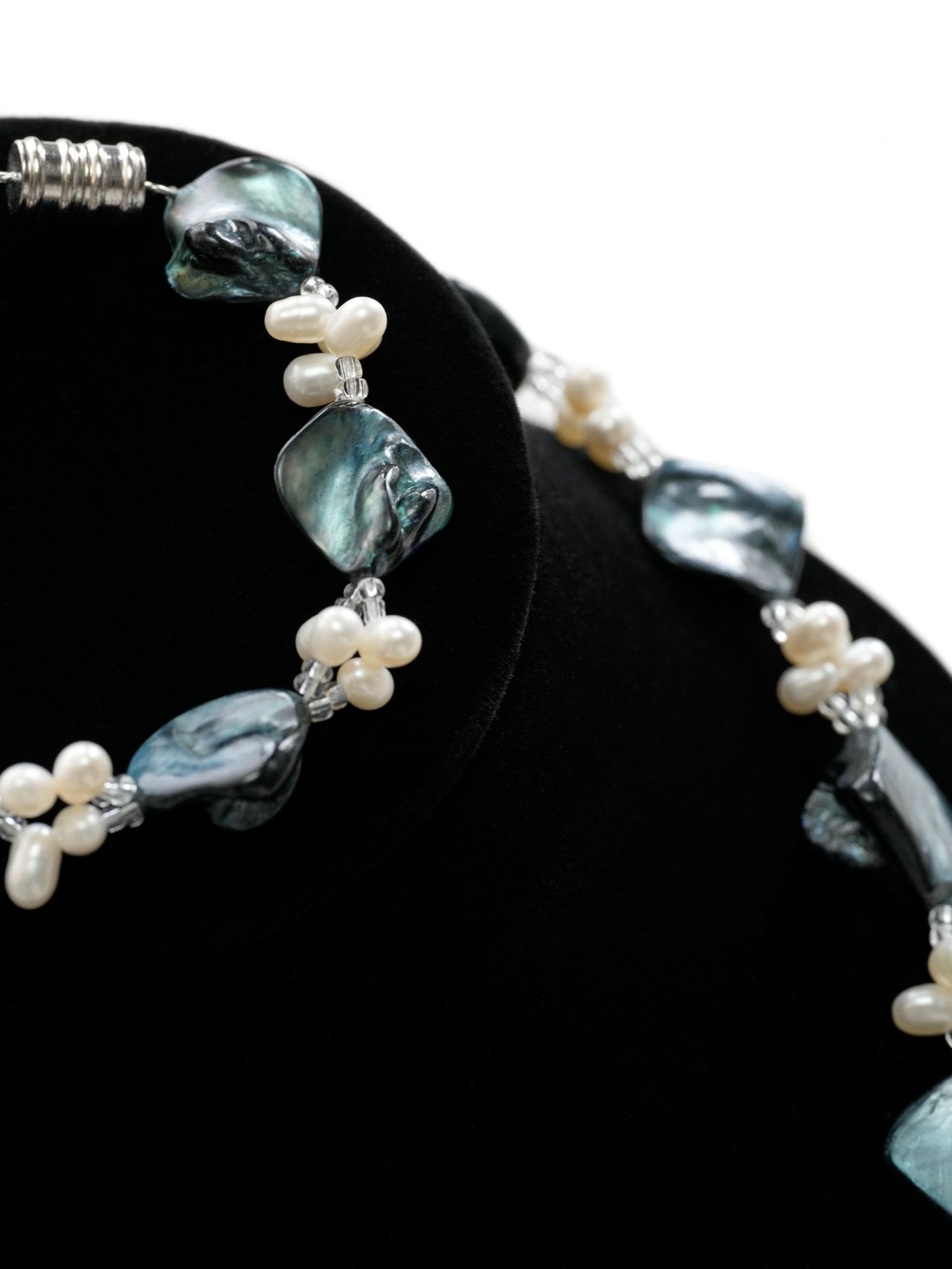 Blue Mother Pearl , Potato Pearl, White Crystal 925 Magnet