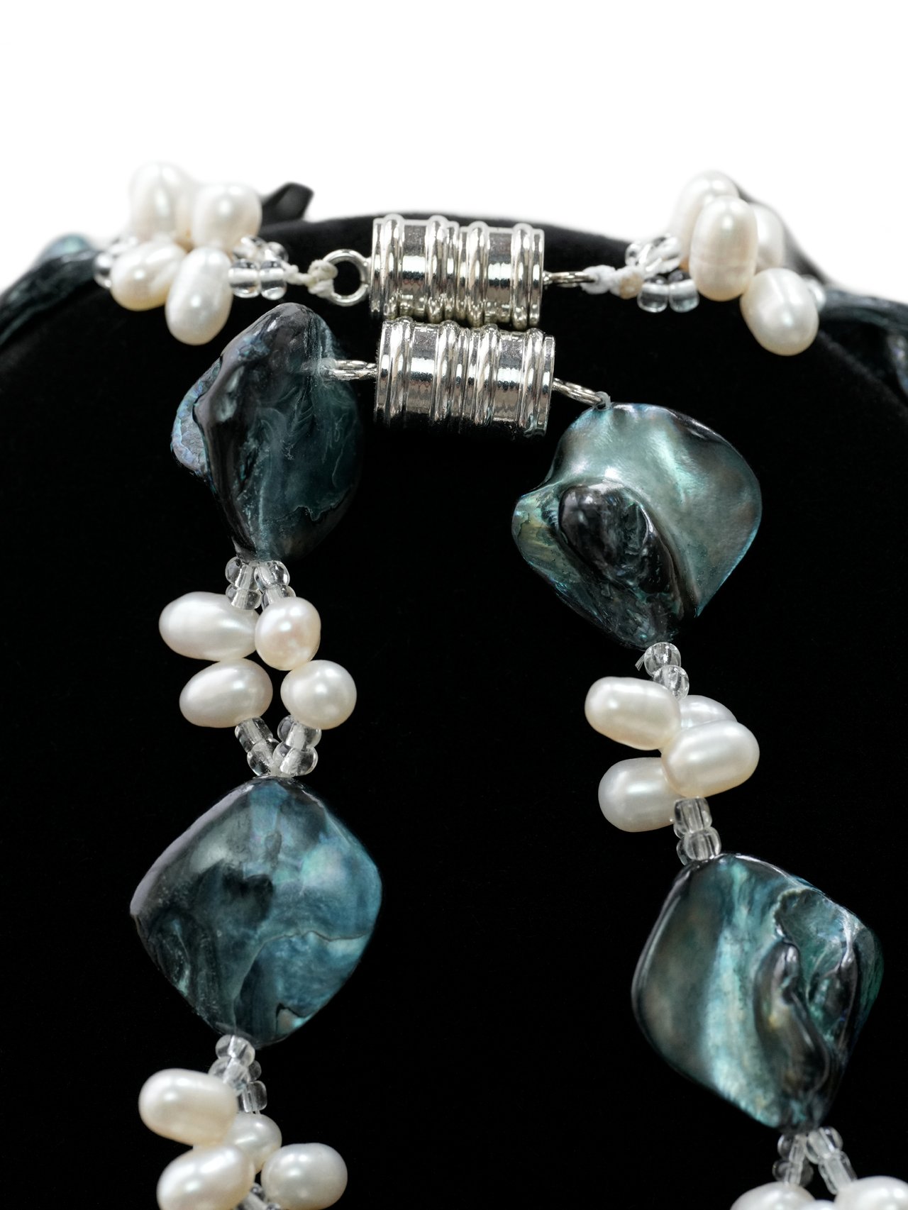 Blue Mother Pearl , Potato Pearl, White Crystal 925 Magnet